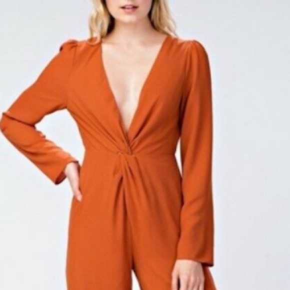 Rust Plunging Neckline Jumpsuit - Picture 4 of 11